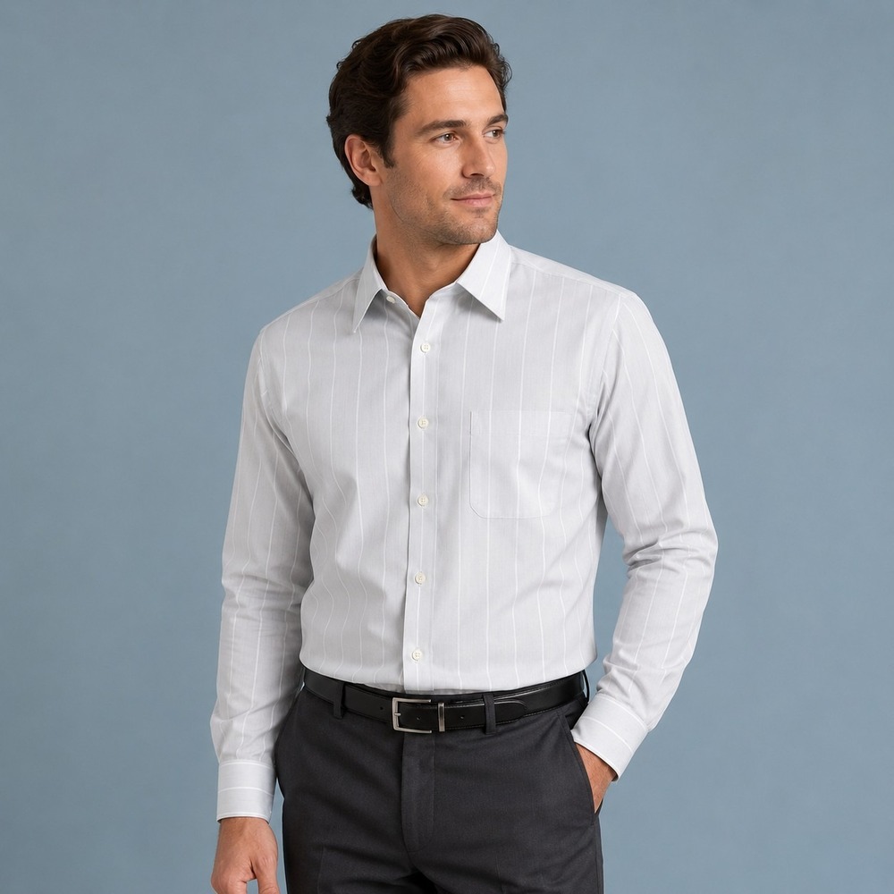 Hennessy By Van Heusen White Striped Dress Shirt Men's Medium Preppy Old Money